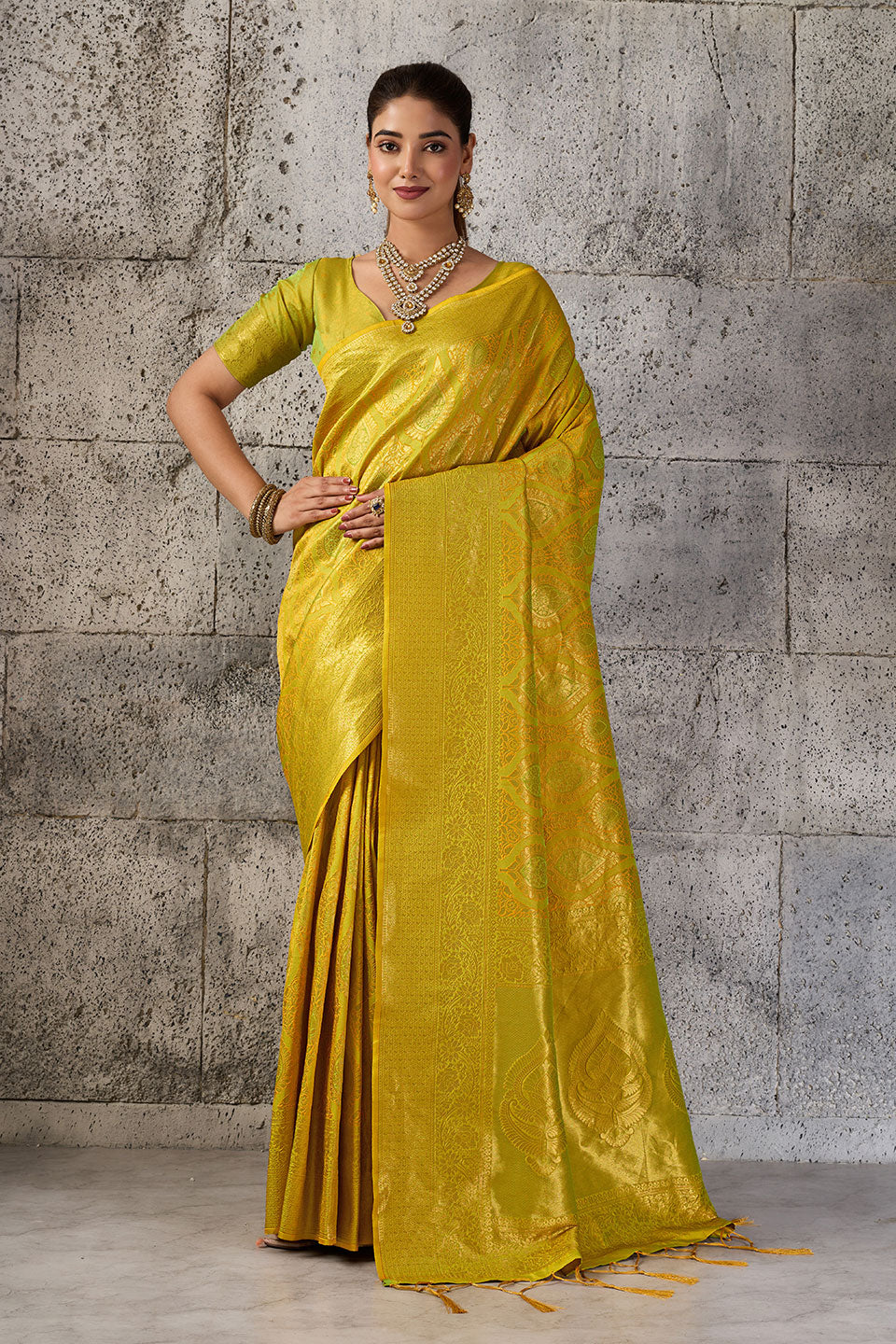 Mustard Color Weaving Work Kanjivaram Silk Saree | Buy Online India