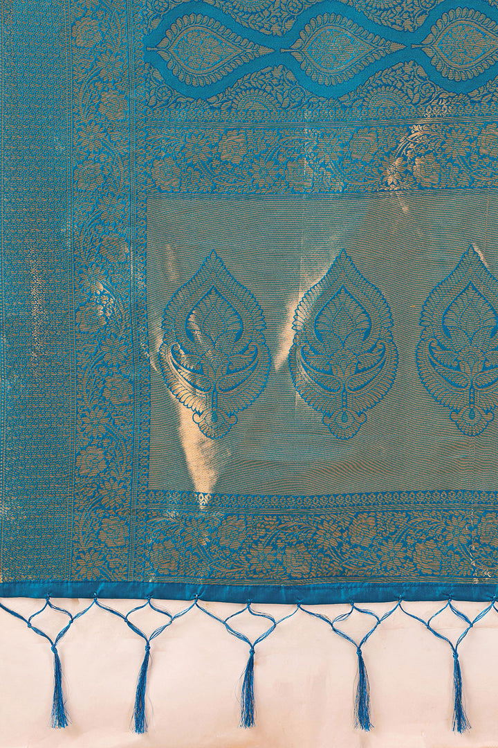 Weaving Work Kanjivaram Silk Saree In Teal Color | Buy Online India