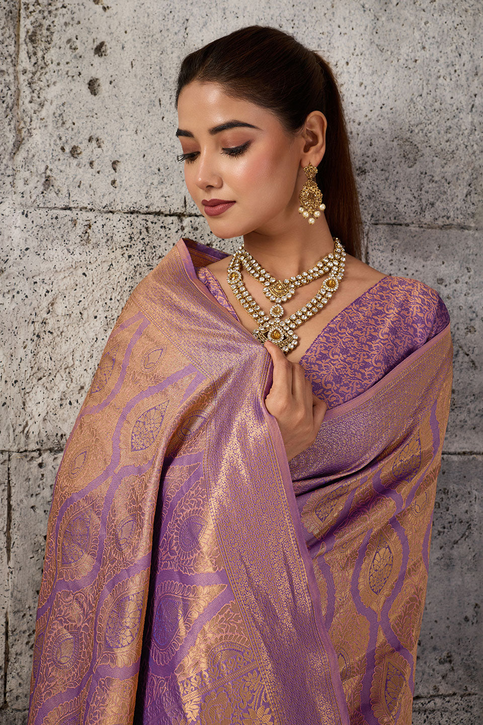 Purple Kanjivaram Silk Saree With Weaving Work | Buy Online India