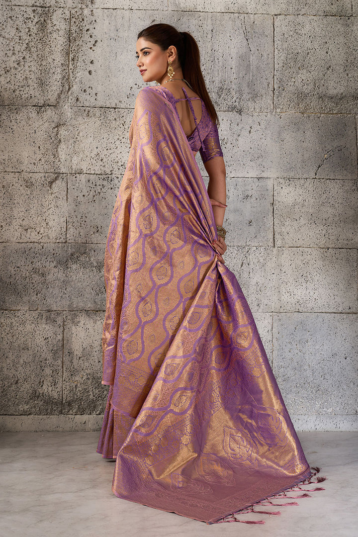 Purple Kanjivaram Silk Saree With Weaving Work | Buy Online India