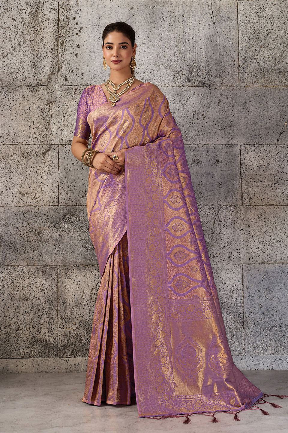 Purple Kanjivaram Silk Saree With Weaving Work | Buy Online India