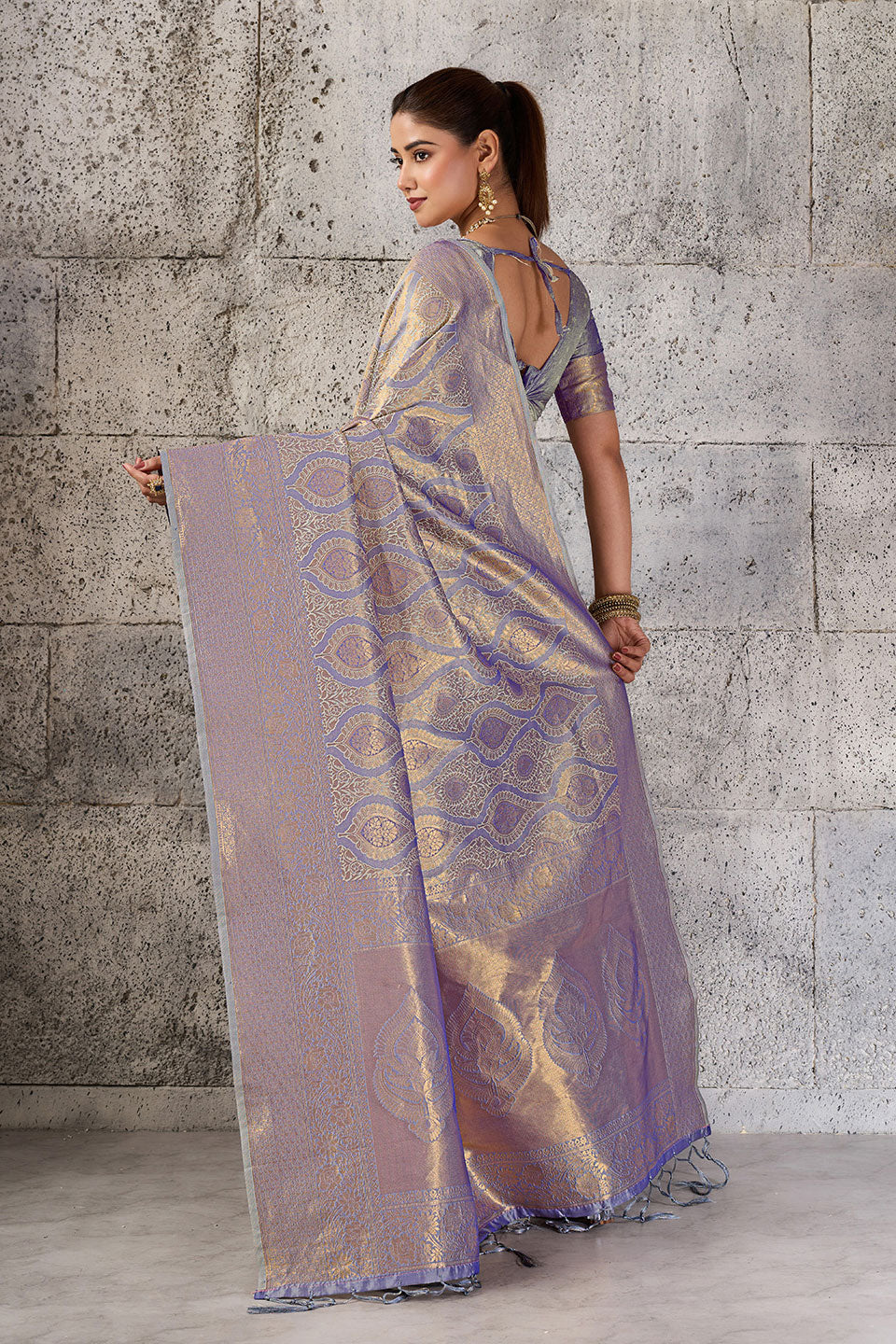 Grey Weaving Work Kanjivaram Silk Saree | Buy Online India