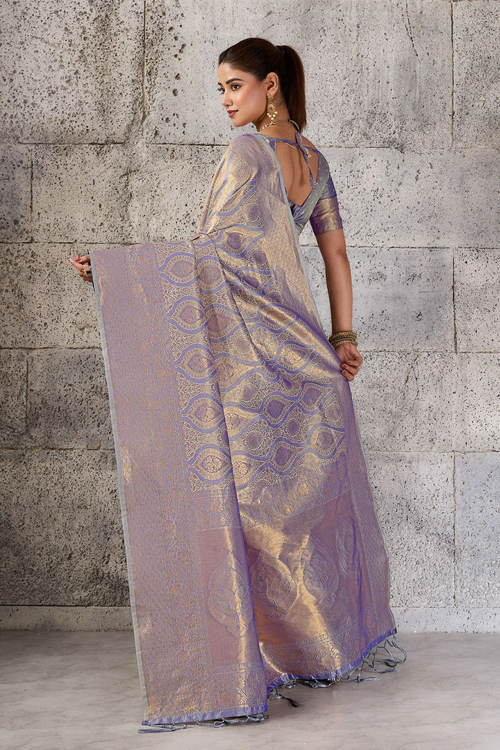 Grey Weaving Work Kanjivaram Silk Saree | Buy Online India