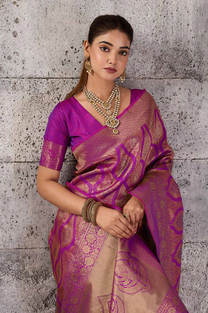 Magenta Color Weaving Work Kanjivaram Silk Saree | Buy Online India