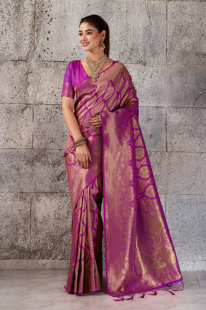 Magenta Color Weaving Work Kanjivaram Silk Saree | Buy Online India