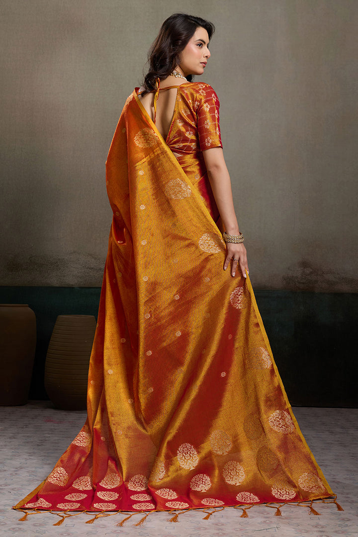 Orange Weaving Work On Tissue Silk Chic Saree