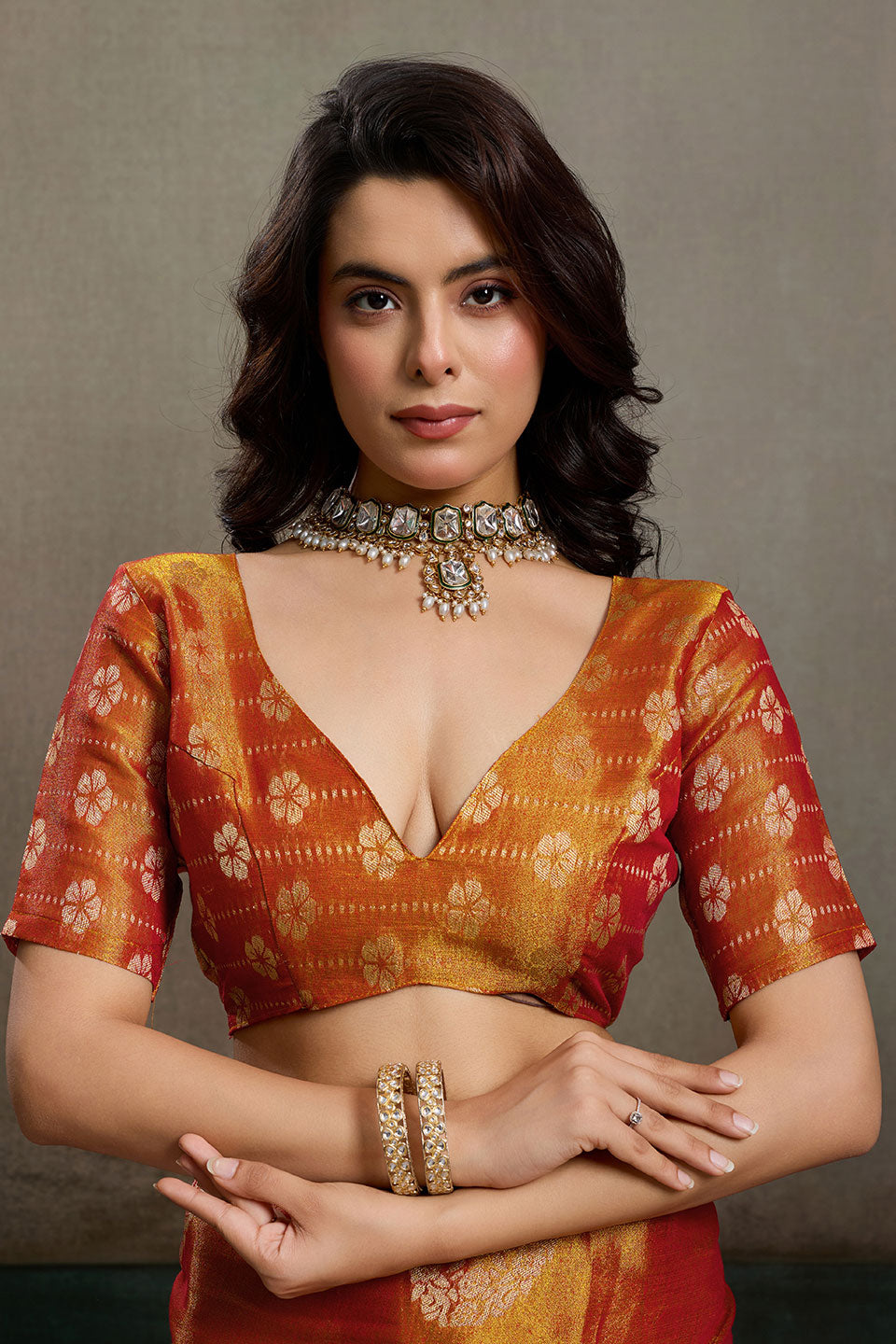 Orange Weaving Work On Tissue Silk Chic Saree