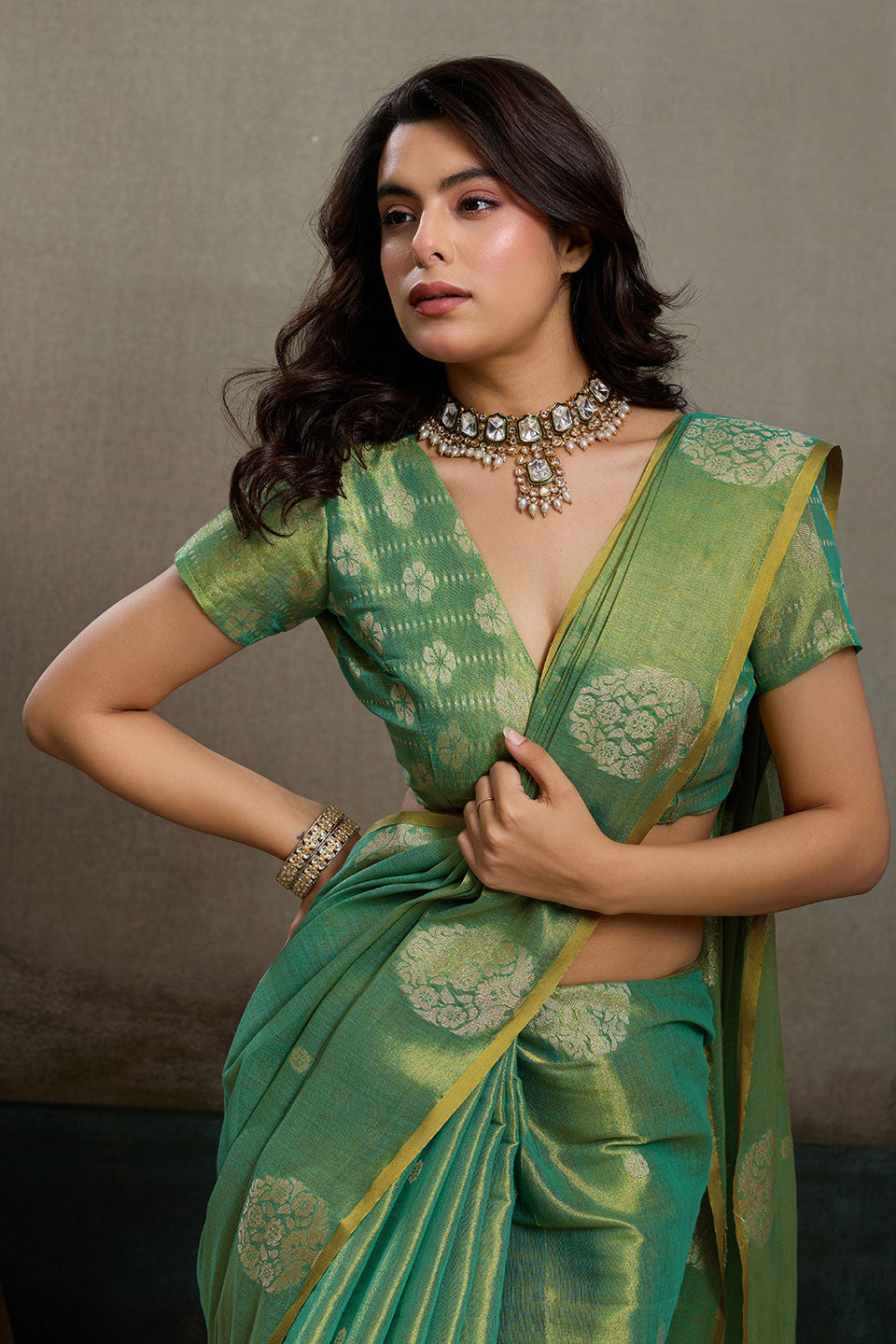 Weaving Work On Tissue Silk Green Gorgeous Saree