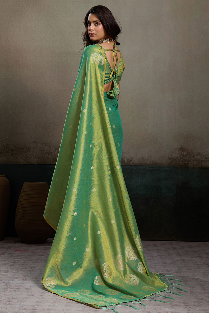 Weaving Work On Tissue Silk Green Gorgeous Saree