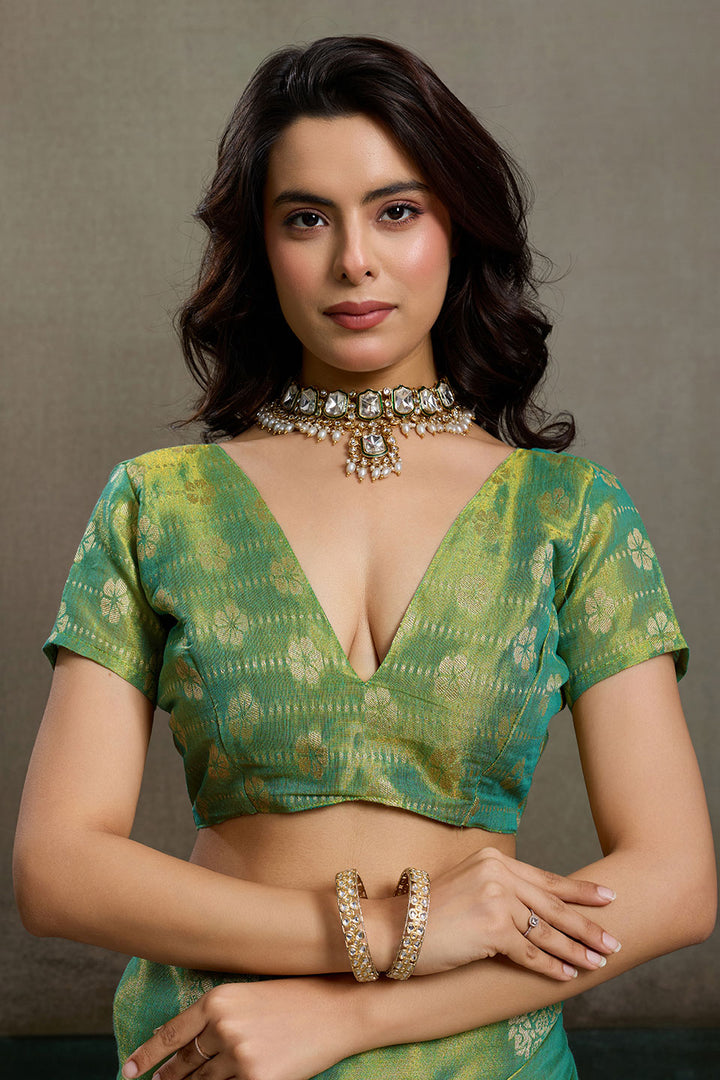 Weaving Work On Tissue Silk Green Gorgeous Saree
