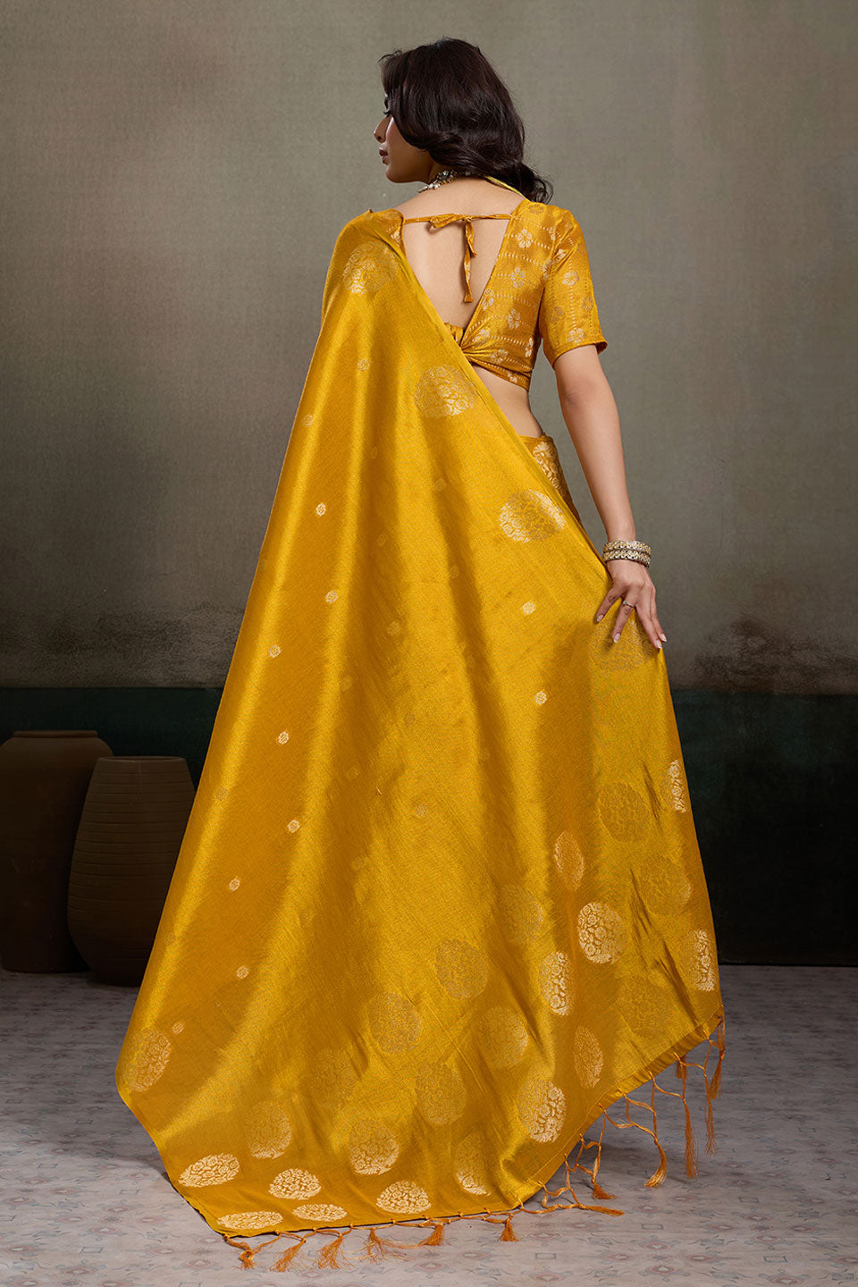 Graceful Tissue Silk Mustard Color Saree With Weaving Work