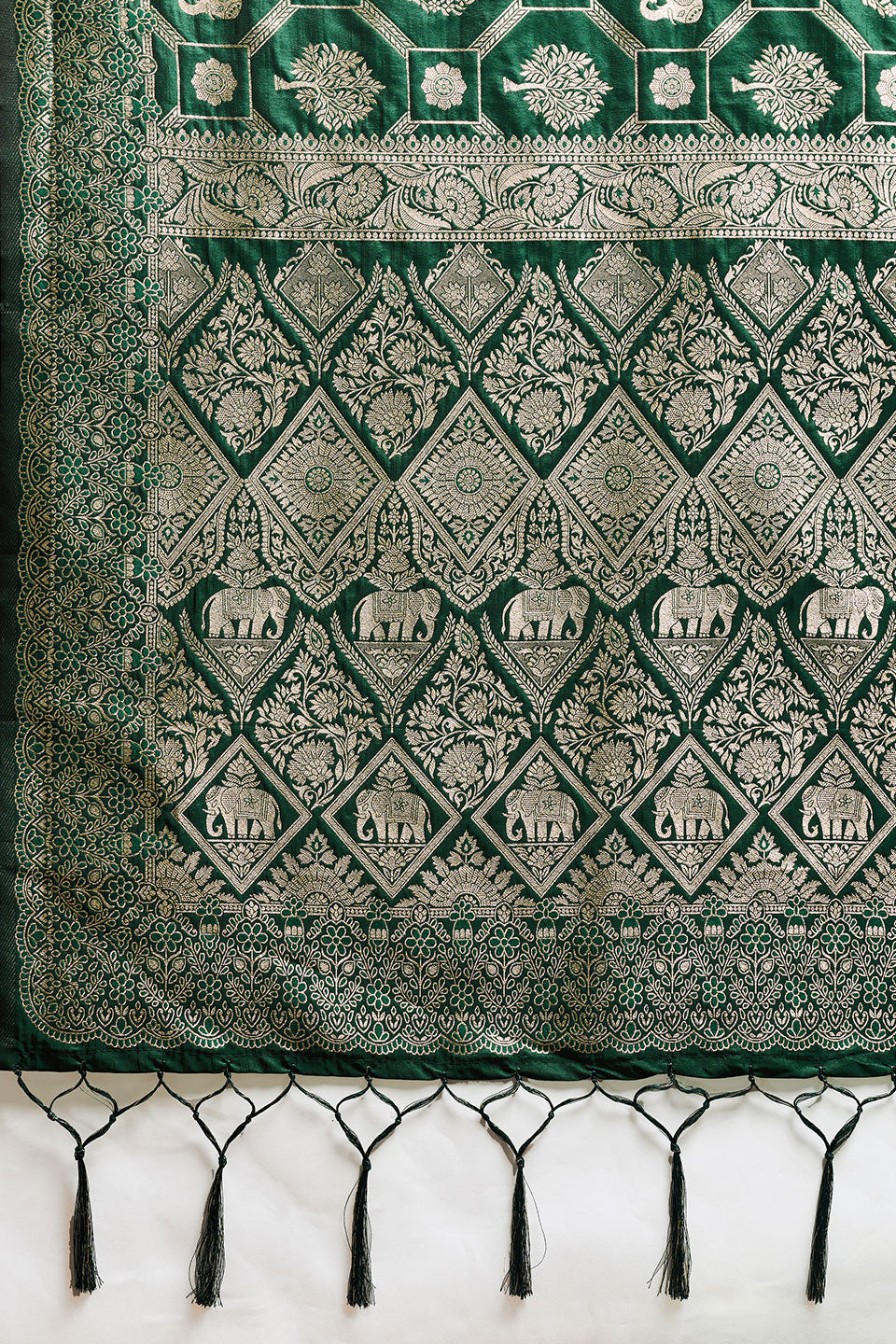 Dark Green Color Banarasi Silk Blend Saree | Buy Online India