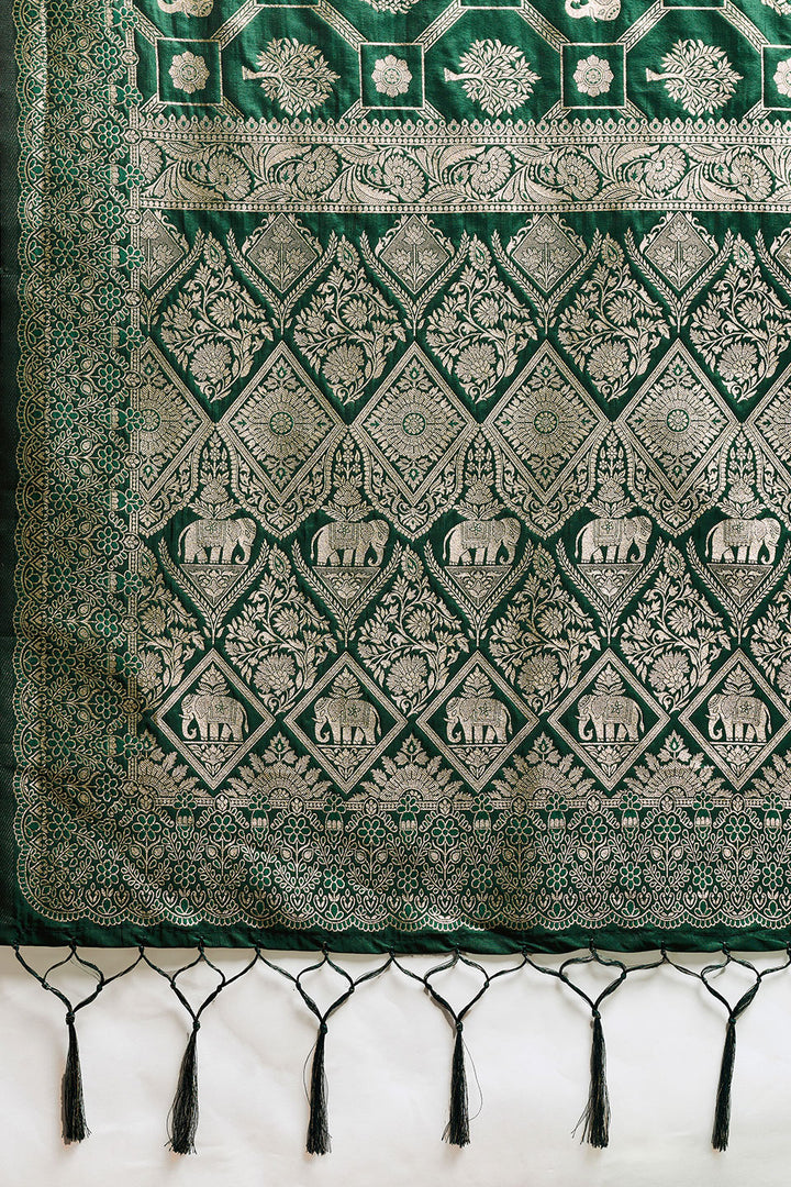 Dark Green Color Banarasi Silk Blend Saree | Buy Online India