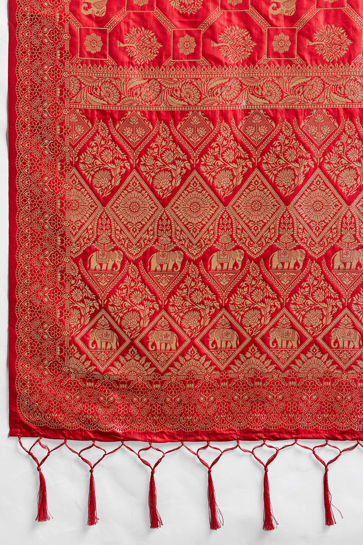 Red Glamorous Banarasi Silk Blend Saree | Buy Online India