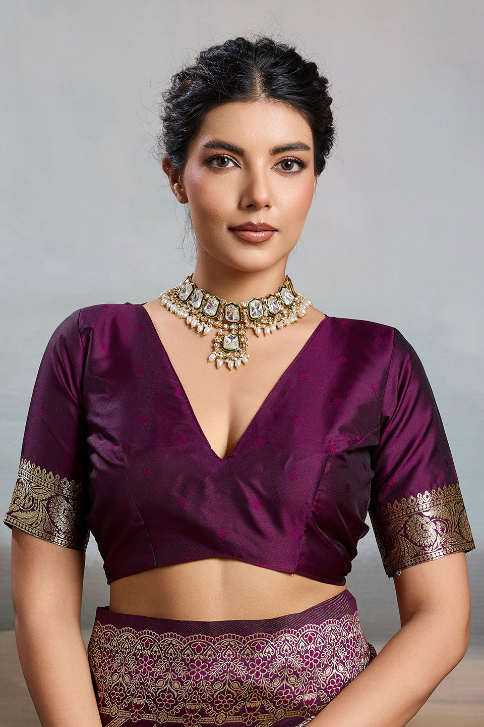 Attractive Banarasi Silk Blend Saree In Wine Color | Buy Online India