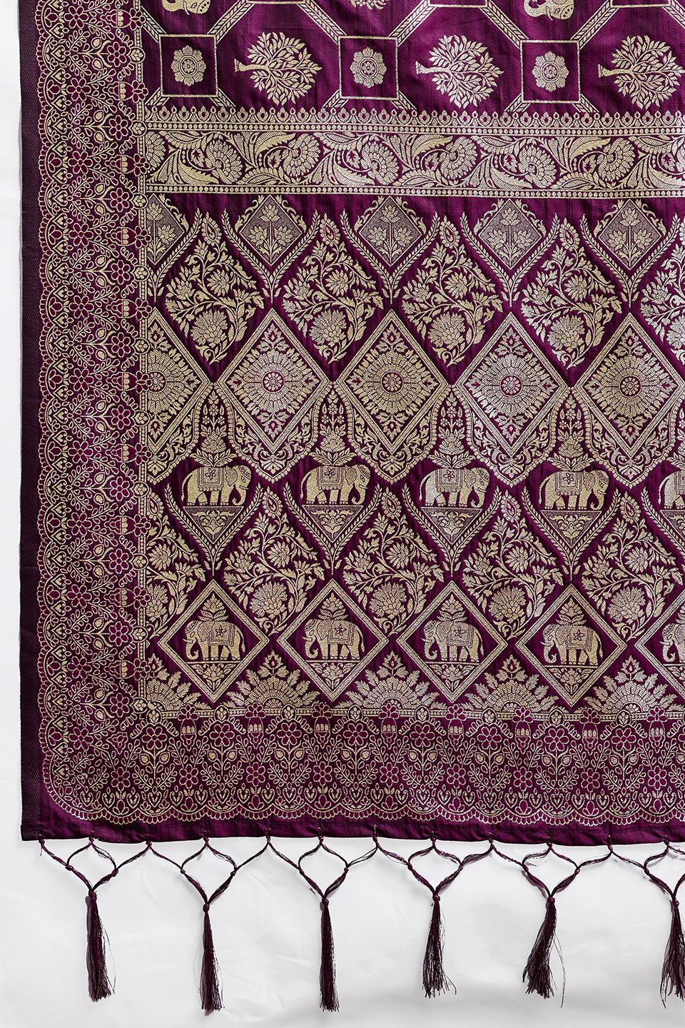Attractive Banarasi Silk Blend Saree In Wine Color | Buy Online India