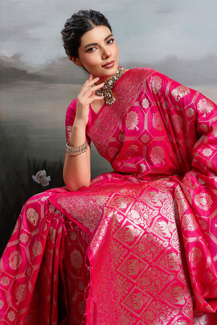 Rani Color Graceful Banarasi Silk Blend Saree | Buy Online India