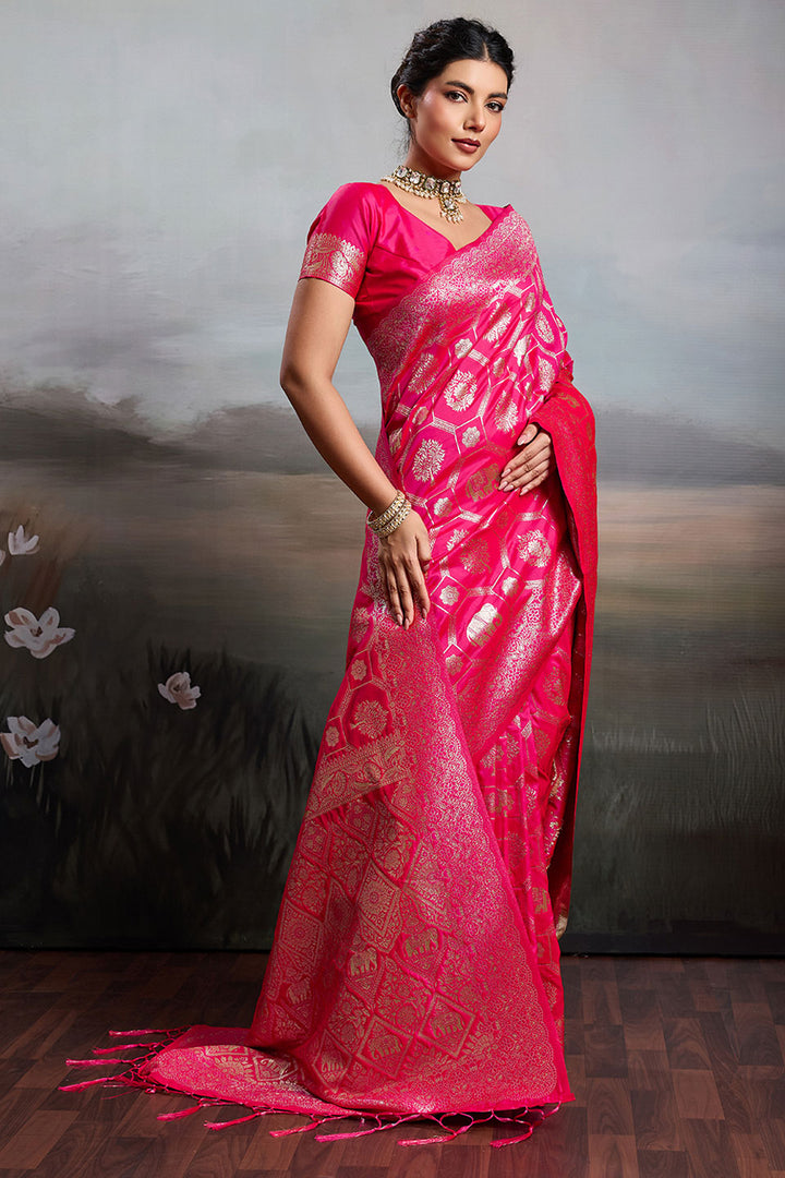Rani Color Graceful Banarasi Silk Blend Saree | Buy Online India