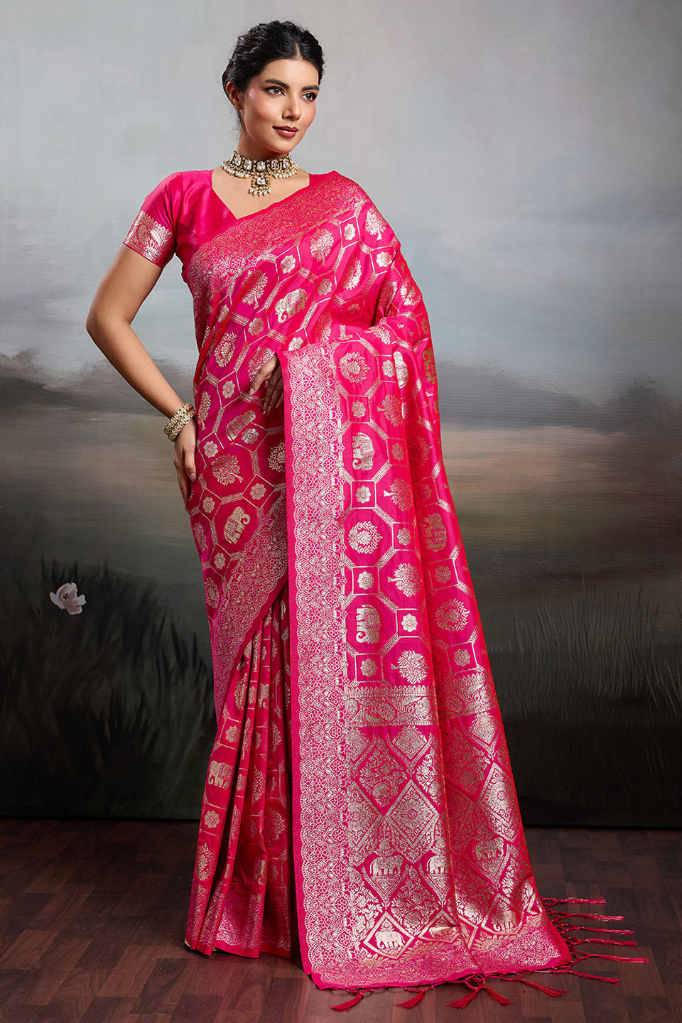 Rani Color Graceful Banarasi Silk Blend Saree | Buy Online India