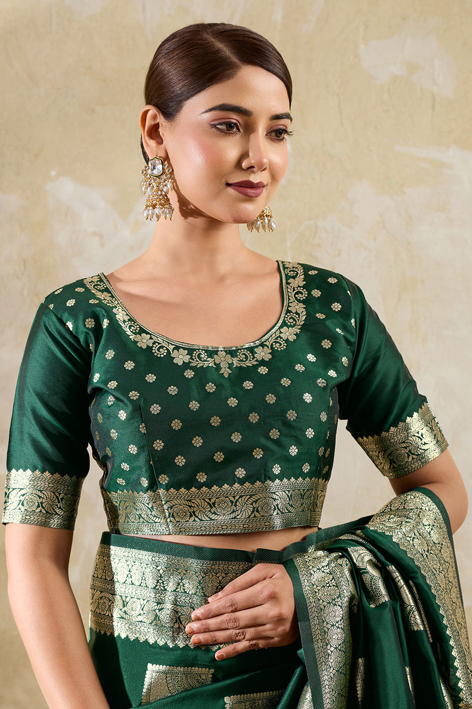 Dark Green Weaving Work Banarsi Style Silk Saree | Buy Online India