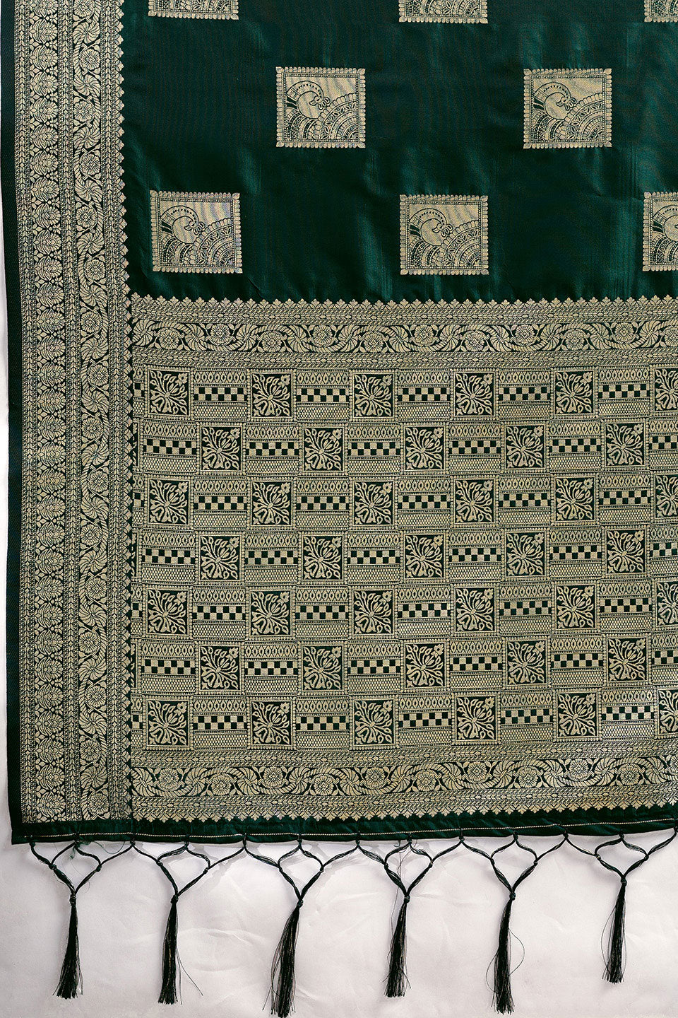 Dark Green Weaving Work Banarsi Style Silk Saree | Buy Online India