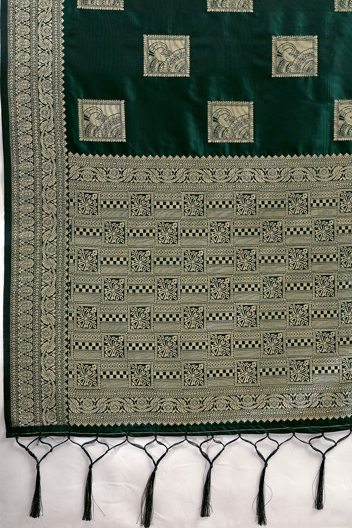 Dark Green Weaving Work Banarsi Style Silk Saree | Buy Online India