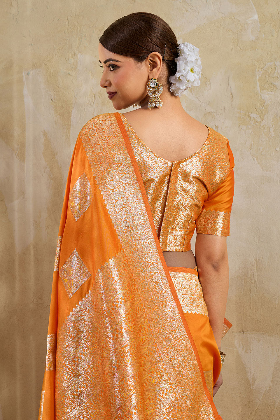Orange Color Weaving Work Banarsi Style Silk Saree | Buy Online India