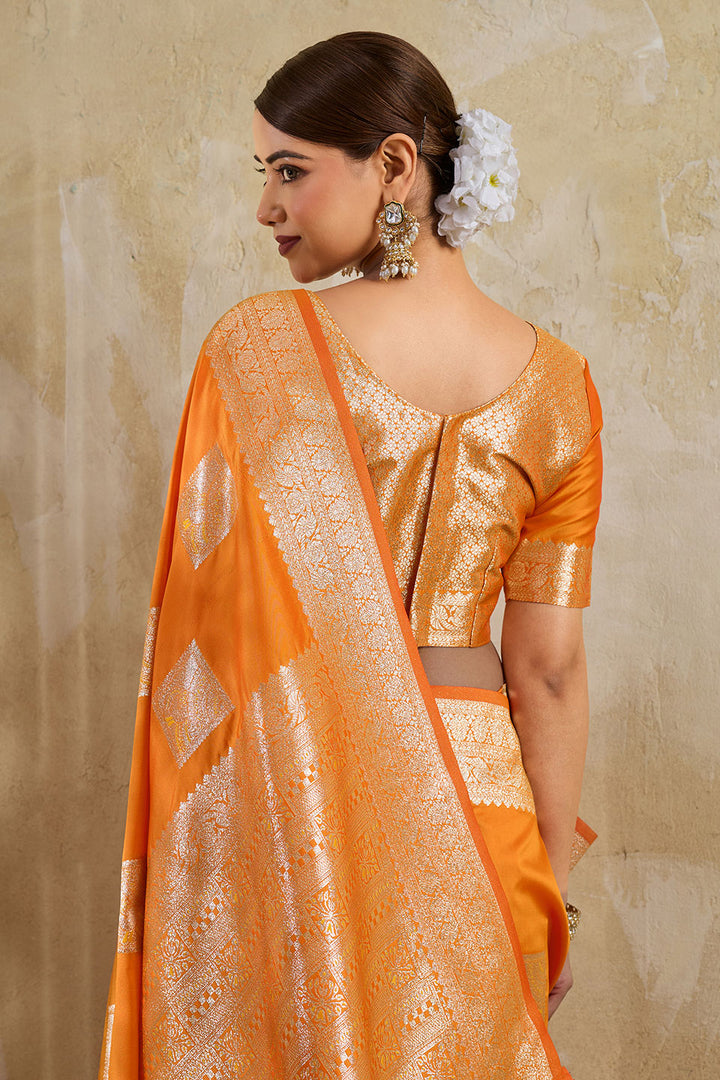 Orange Color Weaving Work Banarsi Style Silk Saree | Buy Online India