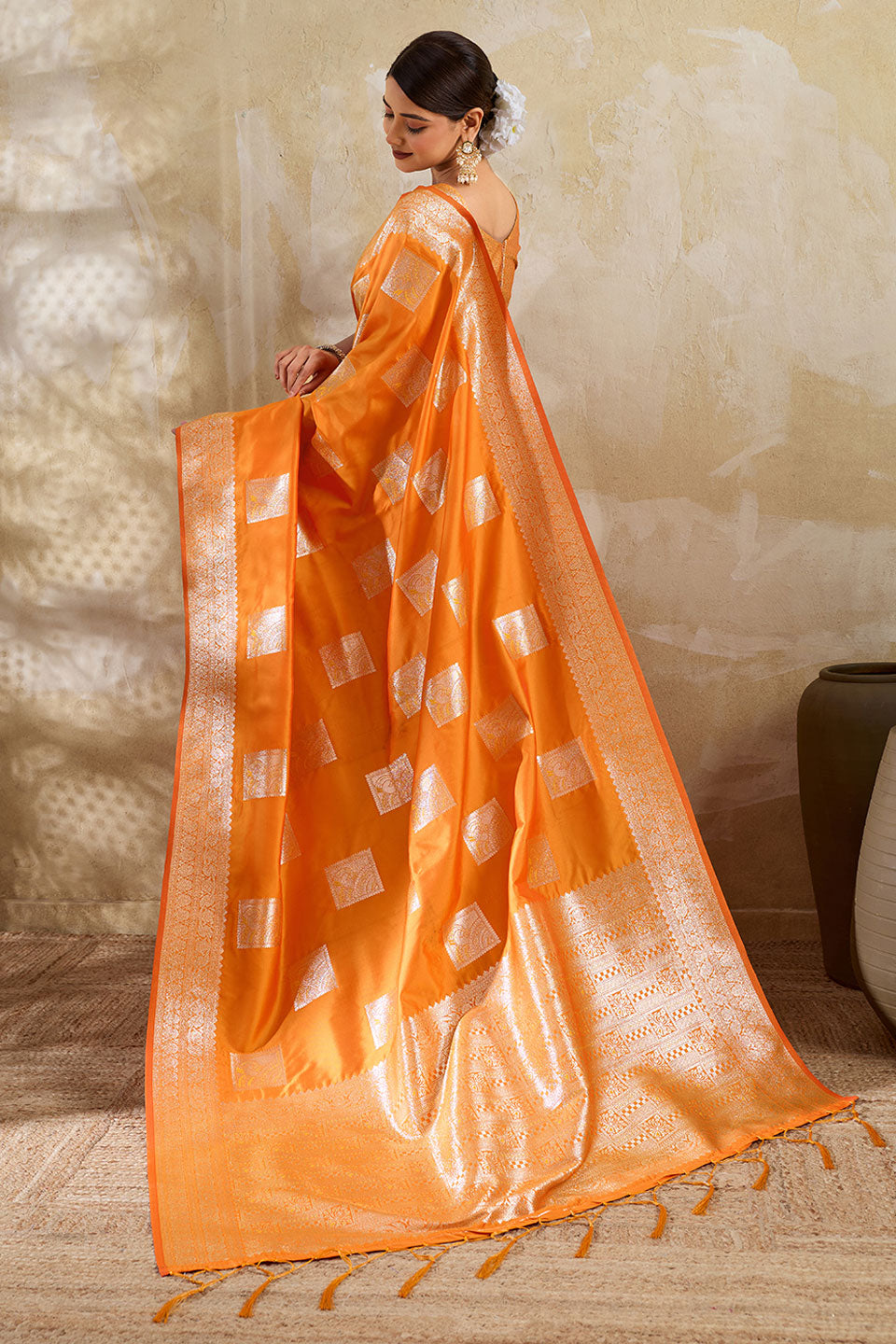 Orange Color Weaving Work Banarsi Style Silk Saree | Buy Online India