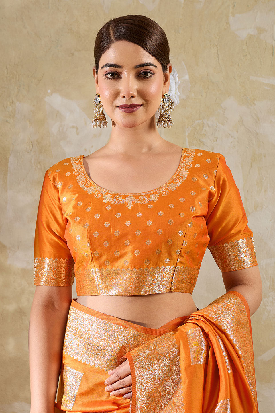 Orange Color Weaving Work Banarsi Style Silk Saree | Buy Online India