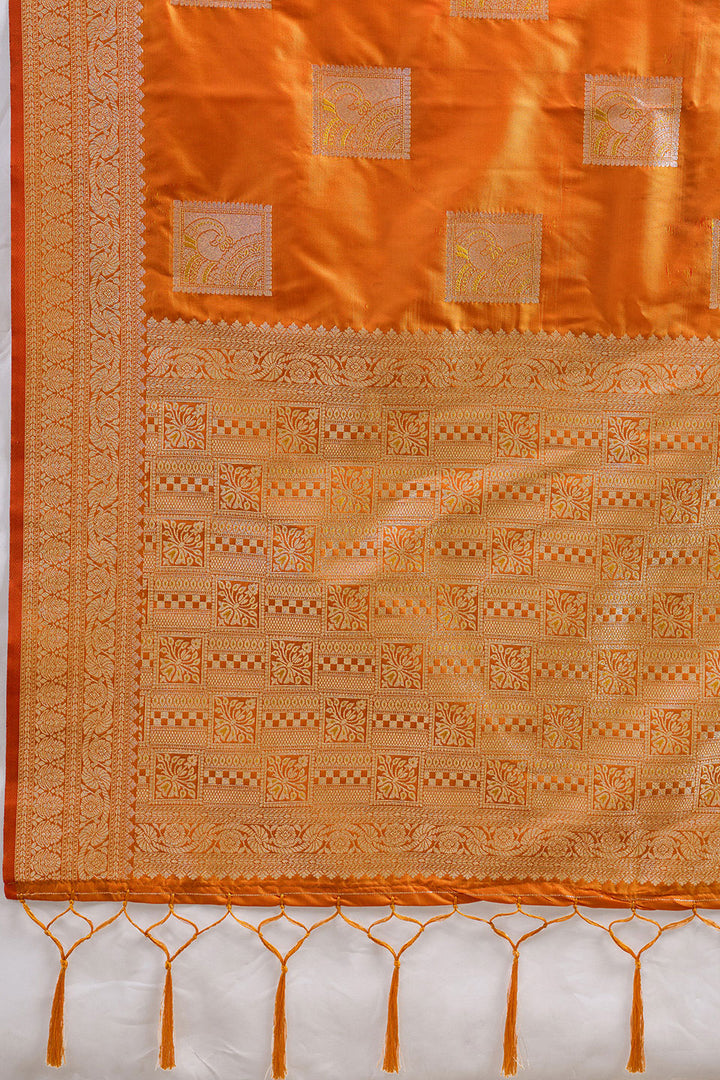 Orange Color Weaving Work Banarsi Style Silk Saree | Buy Online India