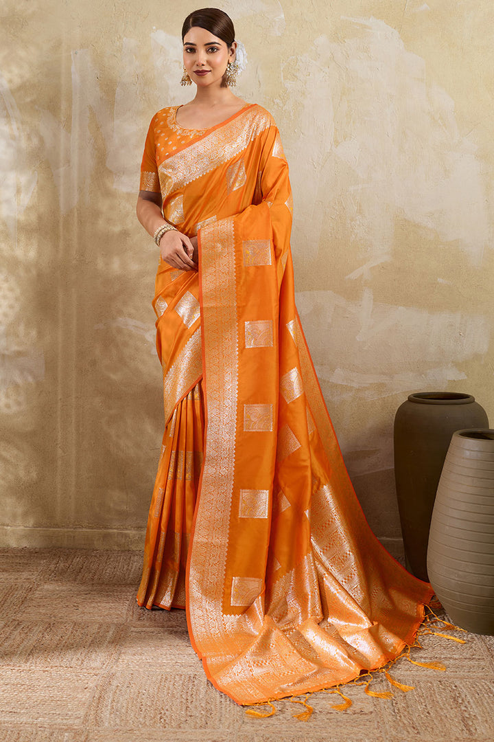 Orange Color Weaving Work Banarsi Style Silk Saree | Buy Online India