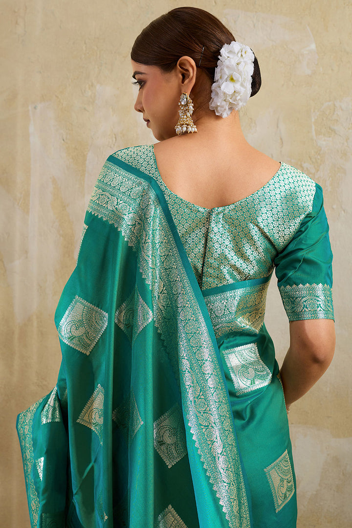 Weaving Work Banarsi Style Silk Saree In Sea Green Color | Buy Online India