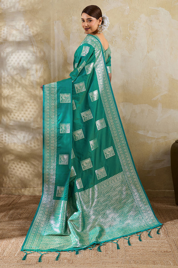 Weaving Work Banarsi Style Silk Saree In Sea Green Color | Buy Online India