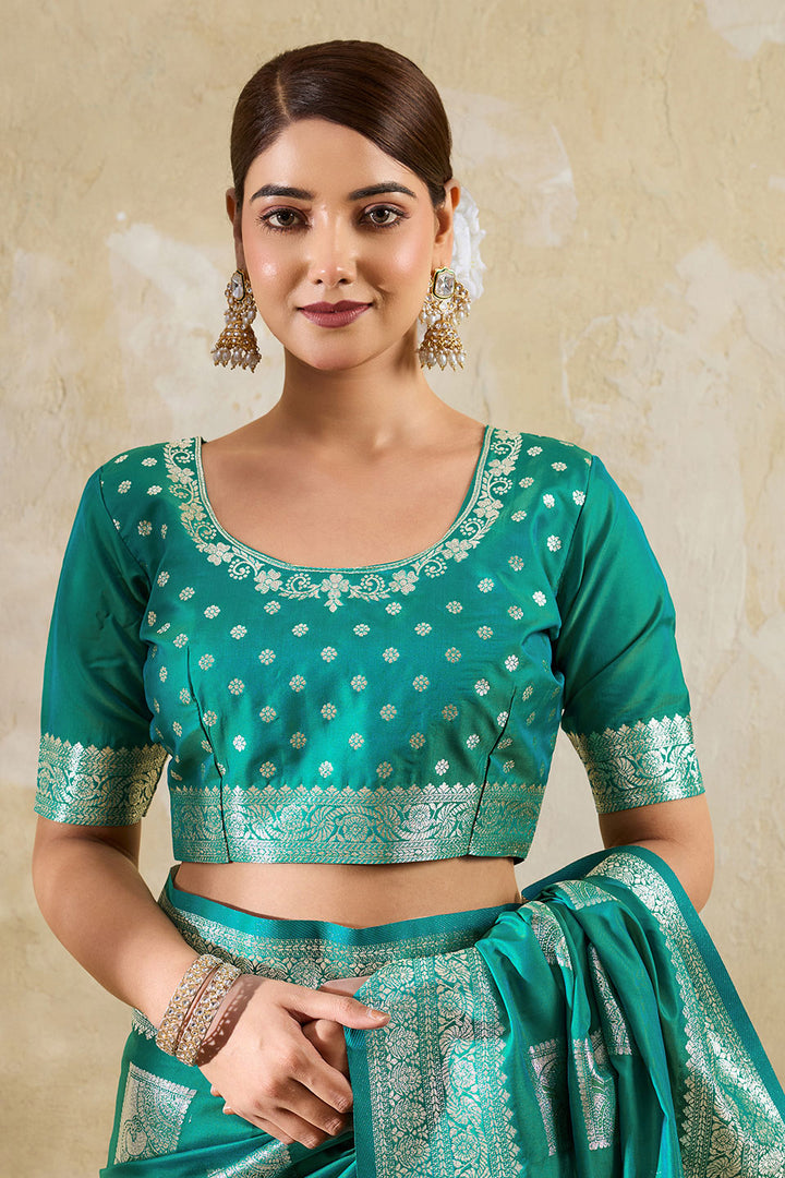 Weaving Work Banarsi Style Silk Saree In Sea Green Color | Buy Online India