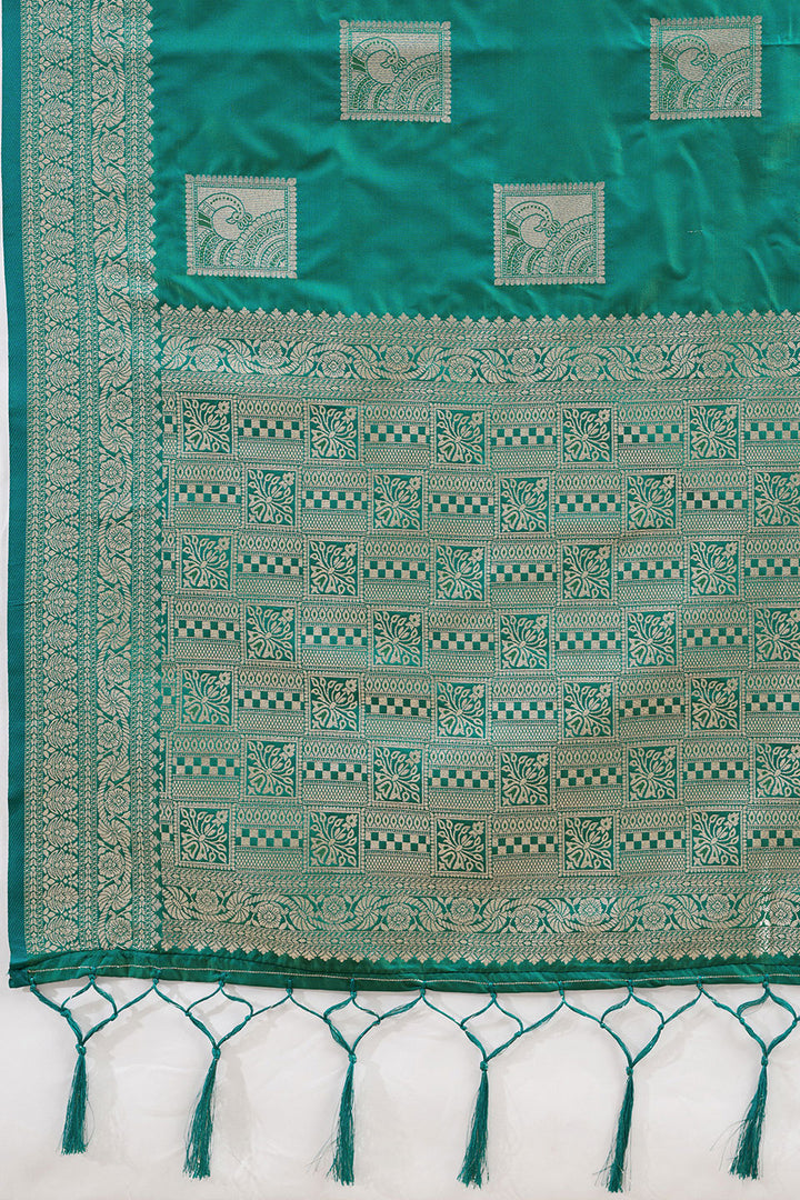 Weaving Work Banarsi Style Silk Saree In Sea Green Color | Buy Online India
