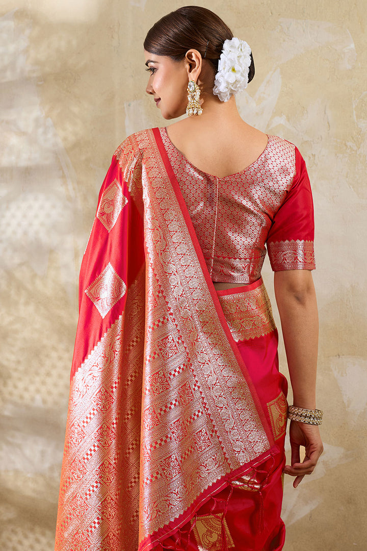 Weaving Work Banarsi Style Silk Saree In Red Color | Buy Online India
