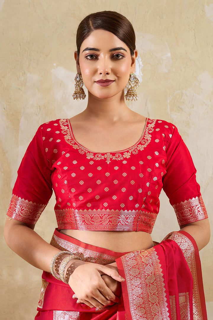 Weaving Work Banarsi Style Silk Saree In Red Color | Buy Online India