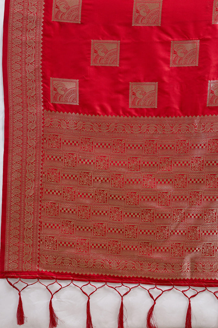 Weaving Work Banarsi Style Silk Saree In Red Color | Buy Online India