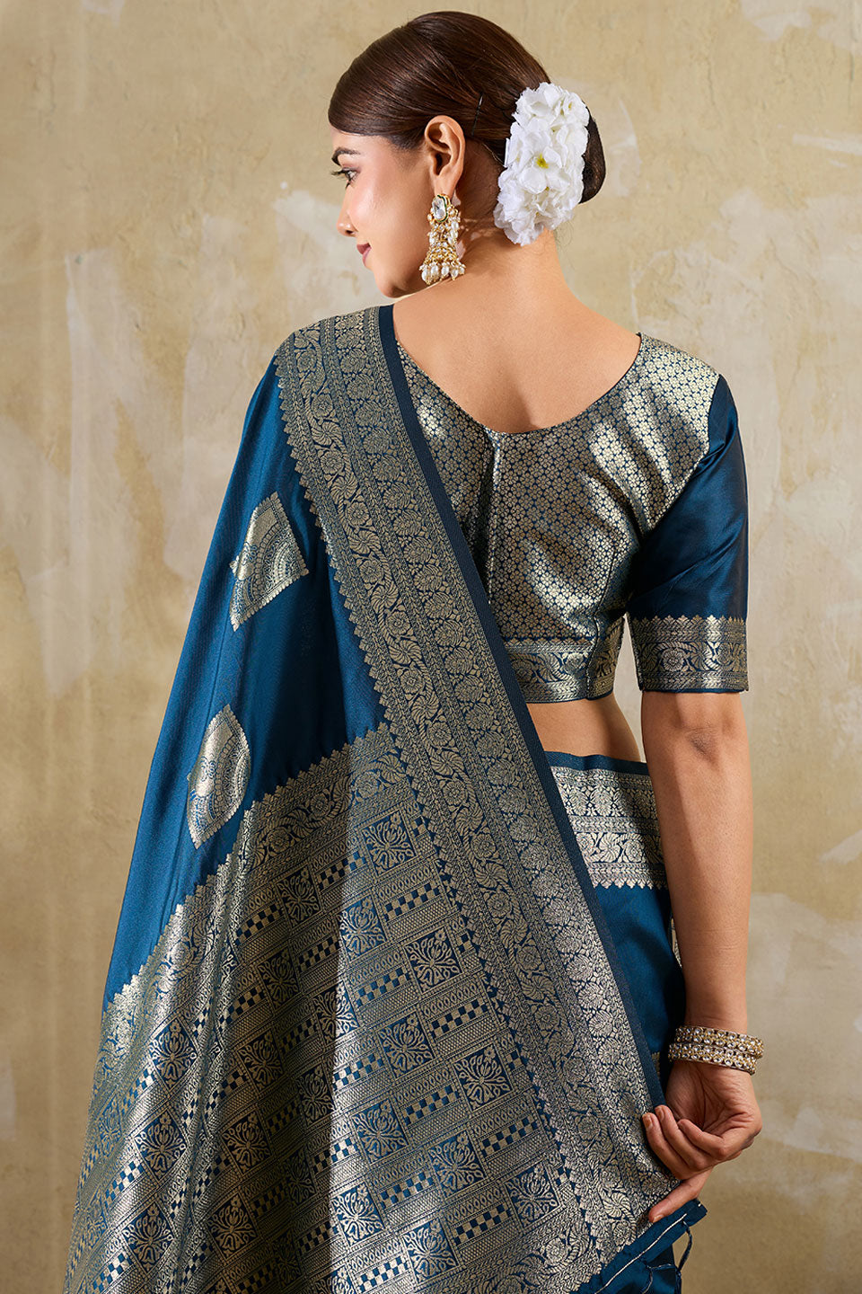 Teal Color Glorious Banarsi Style Silk Saree With Weaving Work | Buy Online India