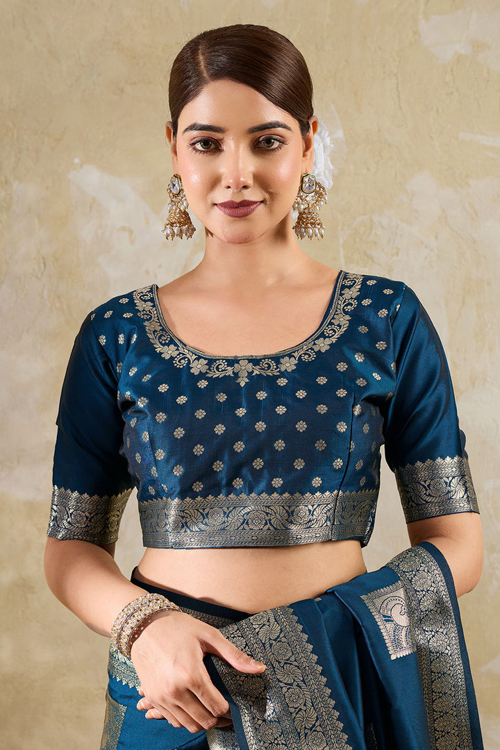 Teal Color Glorious Banarsi Style Silk Saree With Weaving Work | Buy Online India