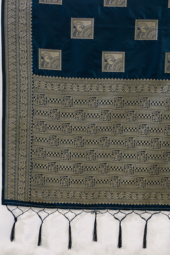 Teal Color Glorious Banarsi Style Silk Saree With Weaving Work | Buy Online India