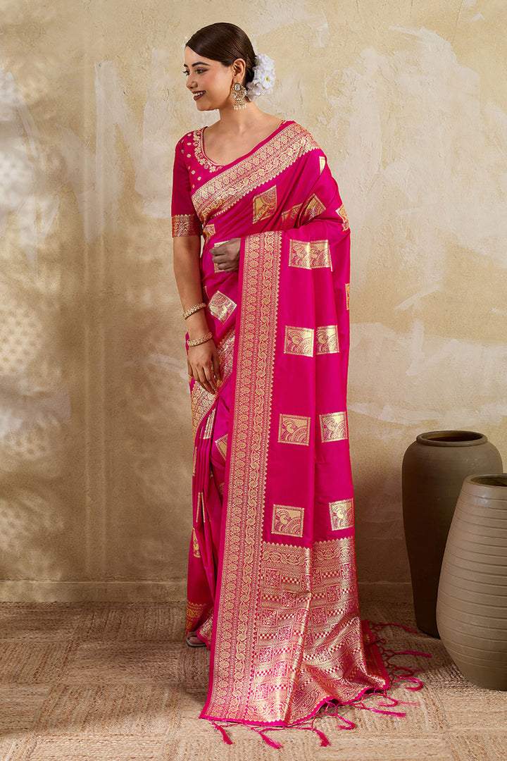 Magenta Color Weaving Work Banarsi Style Silk Saree | Buy Online India