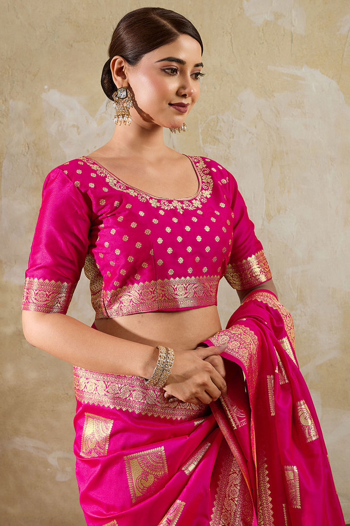 Magenta Color Weaving Work Banarsi Style Silk Saree | Buy Online India