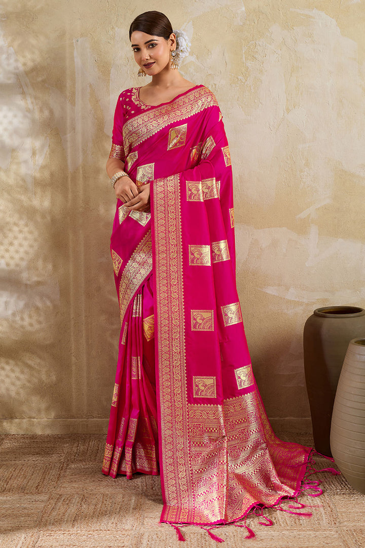 Magenta Color Weaving Work Banarsi Style Silk Saree | Buy Online India