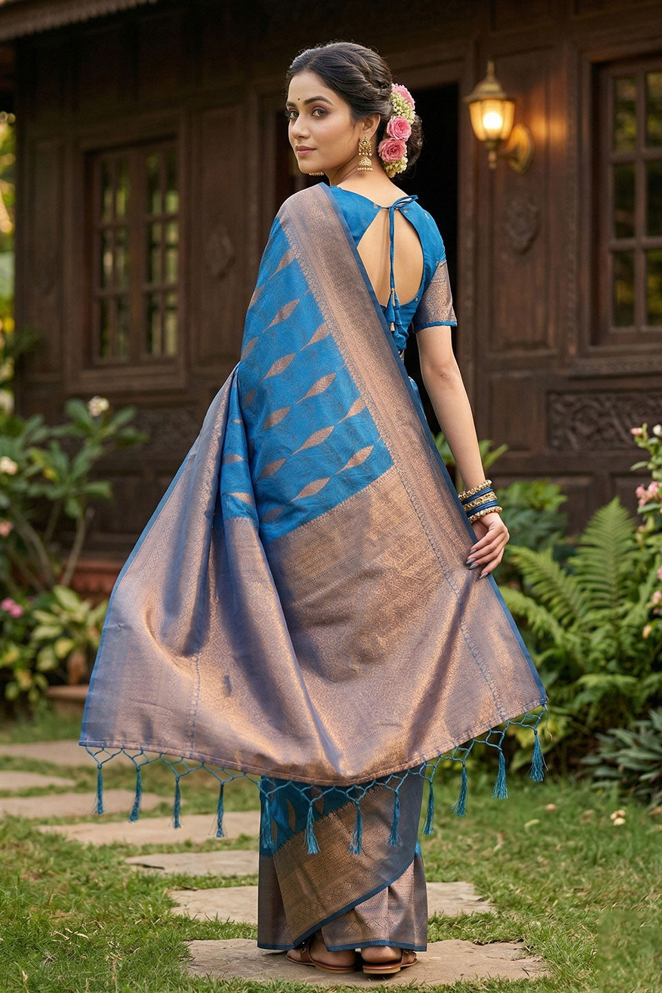 Zari Weaving Soothing Banarsi Style Silk Blue Saree | Buy Online India