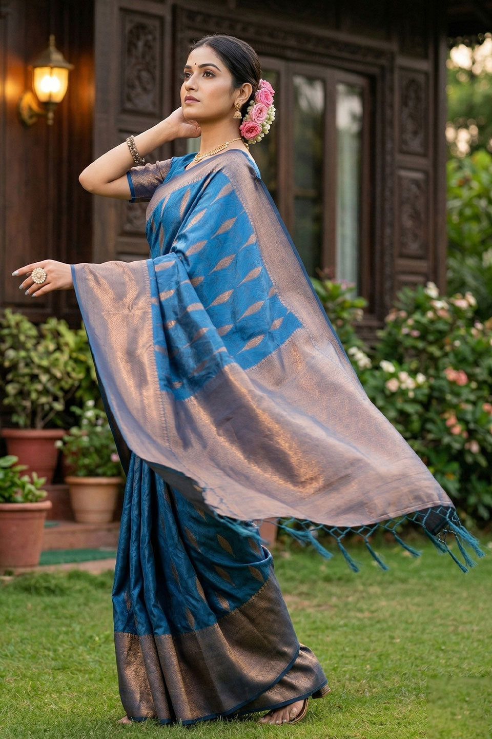 Zari Weaving Soothing Banarsi Style Silk Blue Saree | Buy Online India