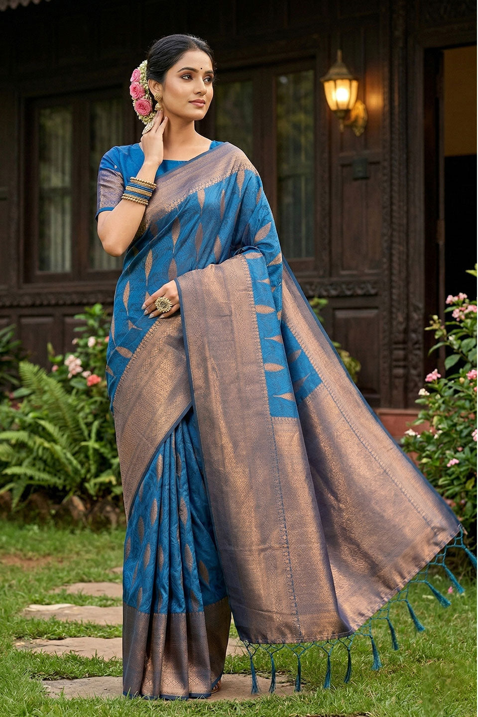 Zari Weaving Soothing Banarsi Style Silk Blue Saree | Buy Online India
