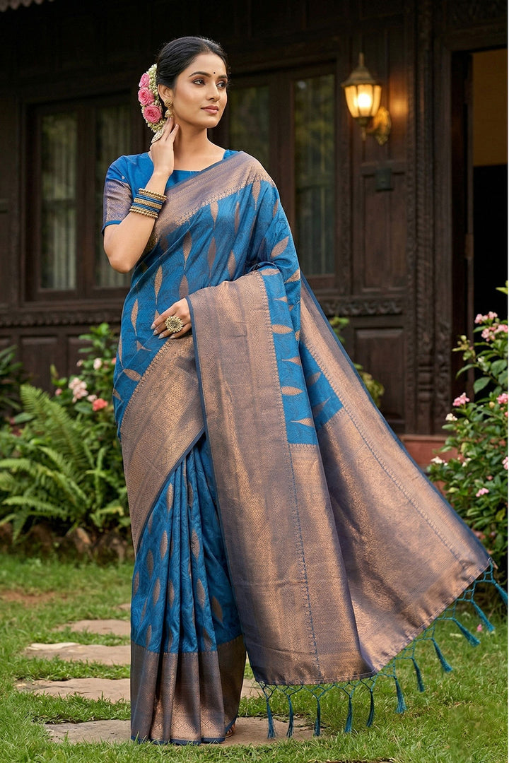 Zari Weaving Soothing Banarsi Style Silk Blue Saree | Buy Online India