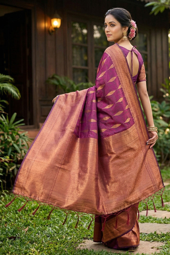 Purple Glorious Banarsi Style Silk Zari Weaving Saree | Buy Online India